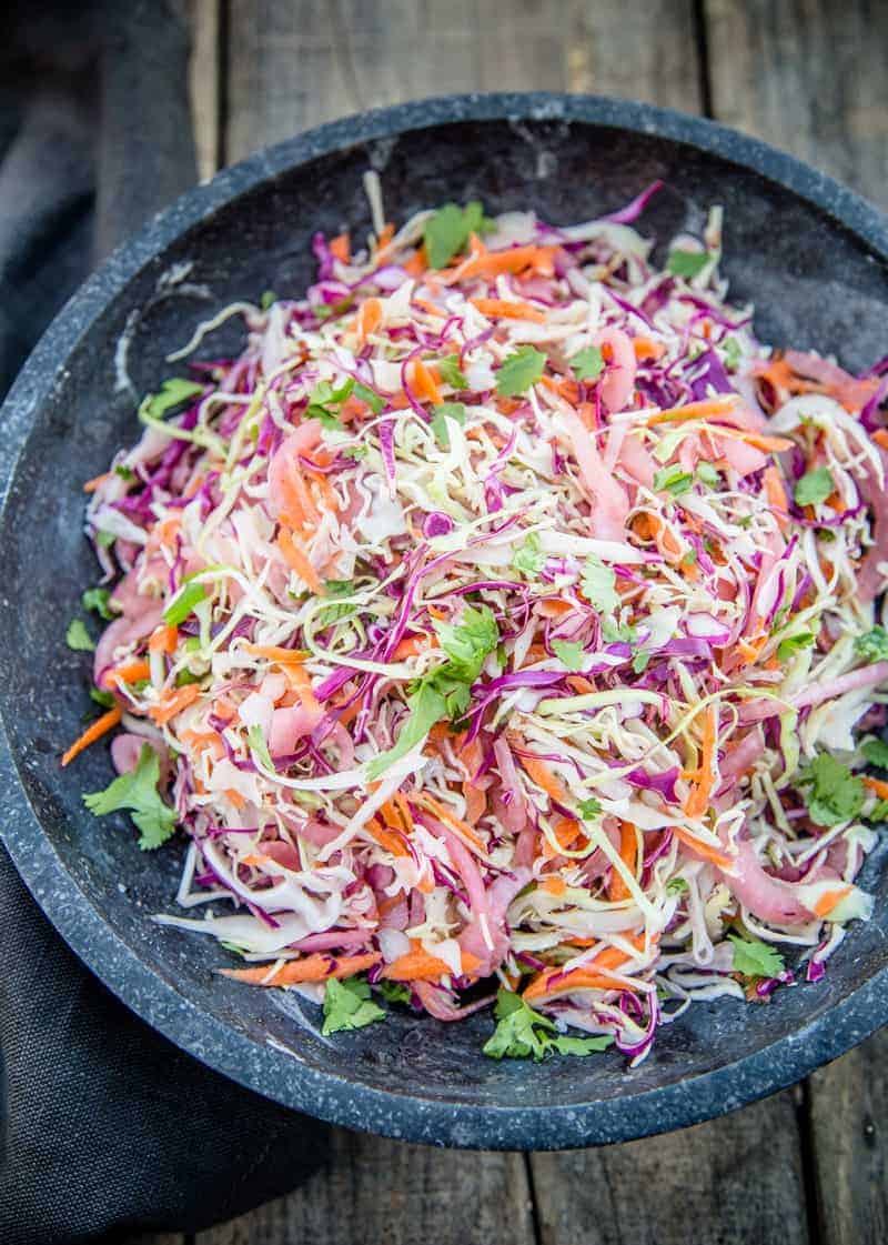 Smoked Pickled Onion Coleslaw in a bowl