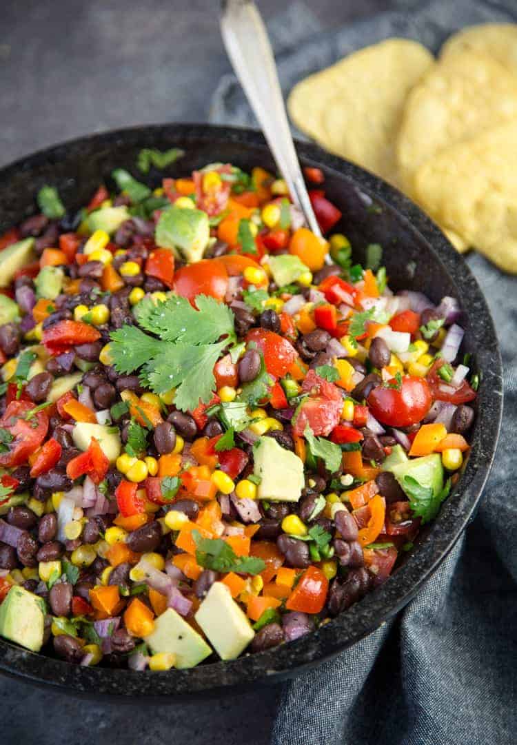 close up of black bean salad