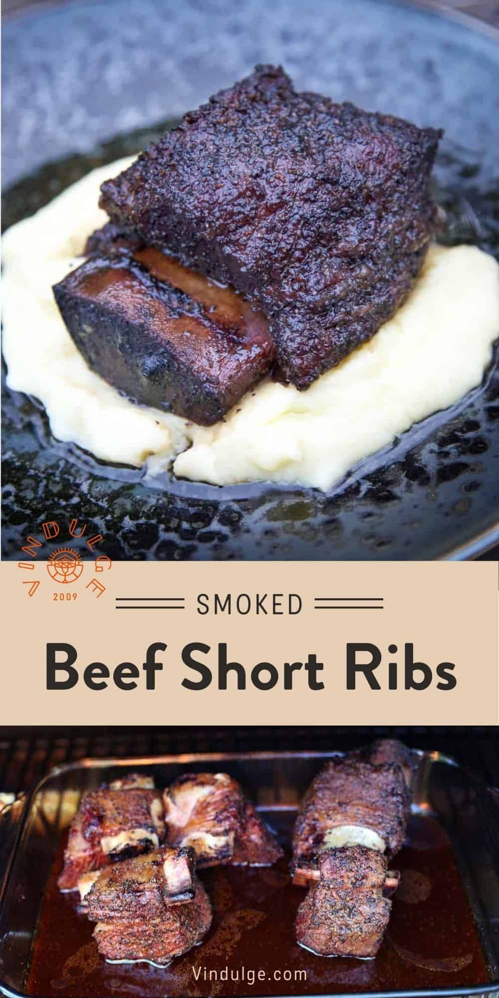 Smoked Beef Short Ribs Pinterest Pin with text on light background