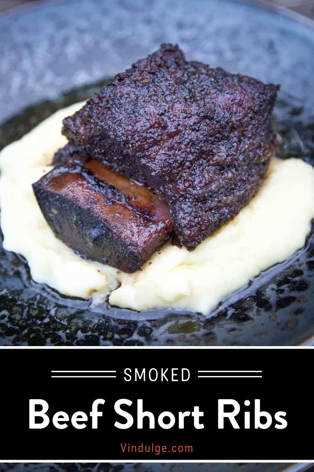 Smoked Beef Short Ribs Recipe Pinterest Pin with text on dark background