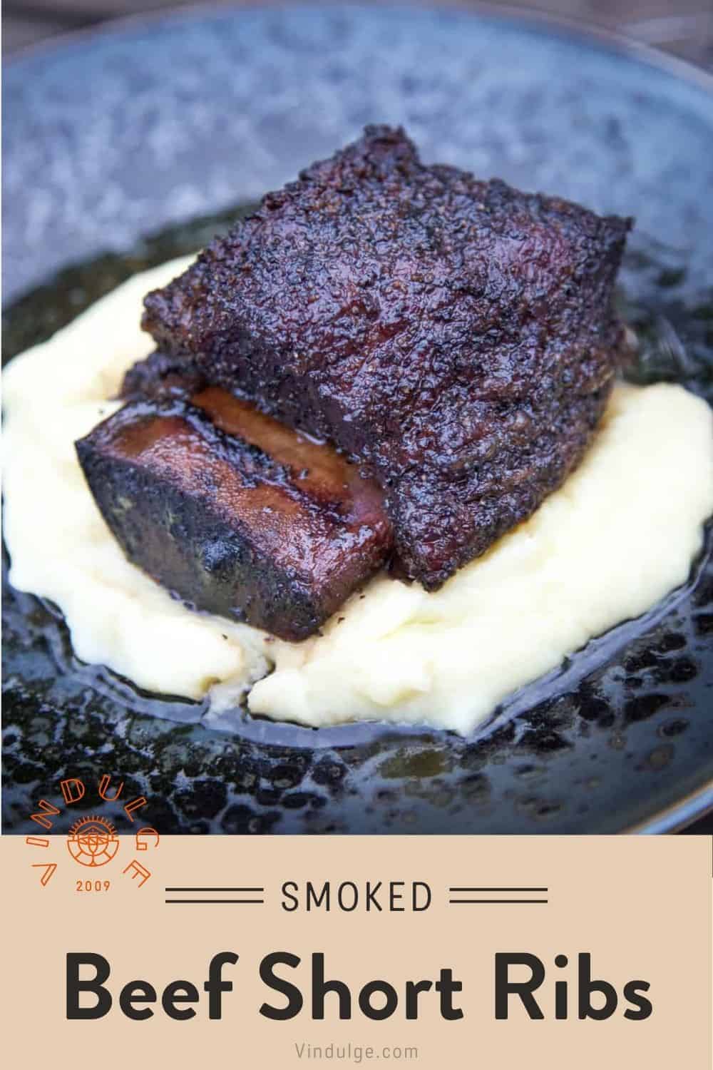 Smoked Beef Short Ribs Recipe Pinterest Pin with text on light background