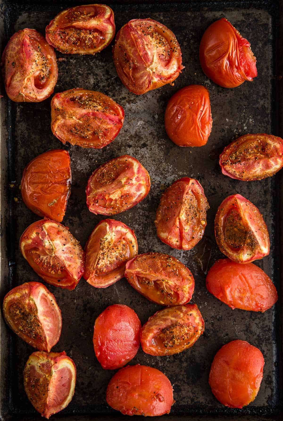 A pan full of smoked tomatoes