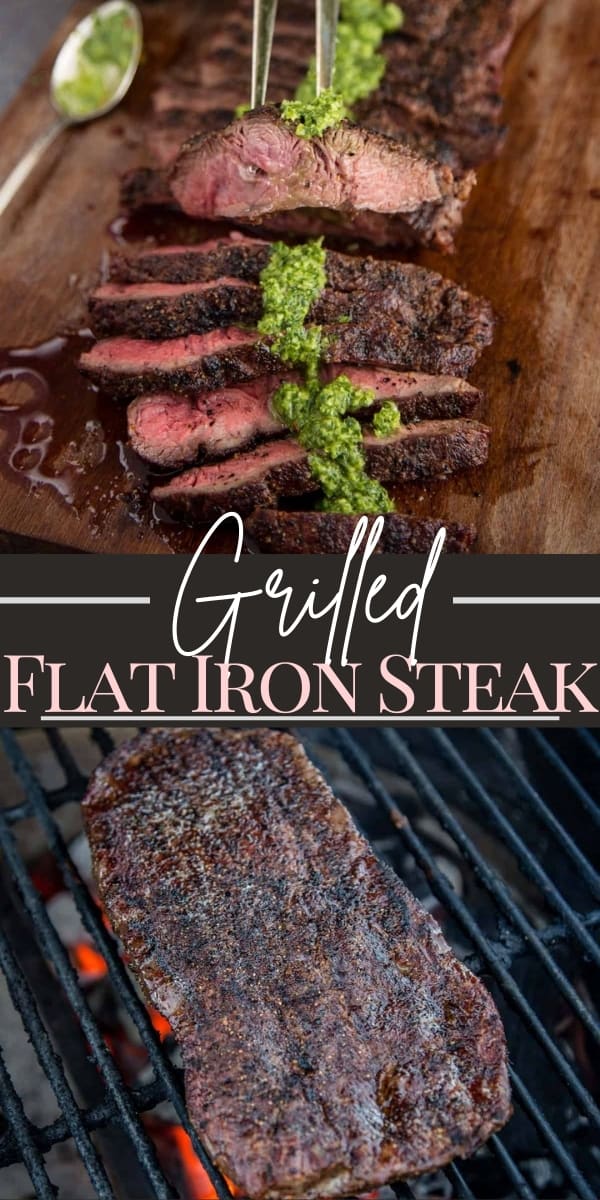 Grilled Flat Iron Steak Pin image with text