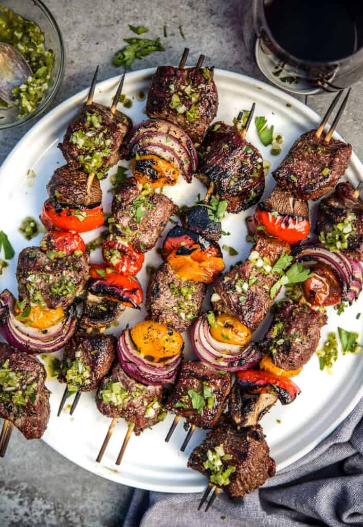 Steak Skewers with Jalapeño Parsley Chimichurri - Vindulge