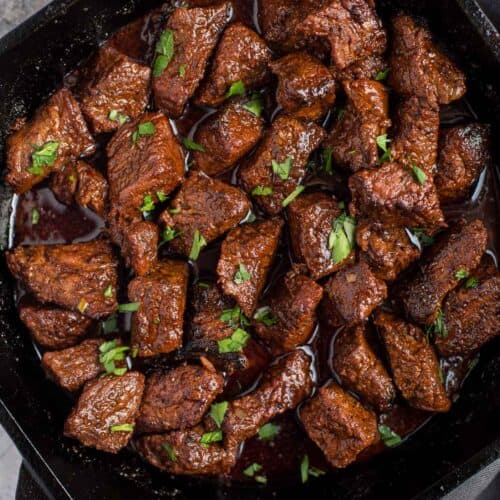 Grilled Steak Bites Recipe with Red Wine Pan Sauce