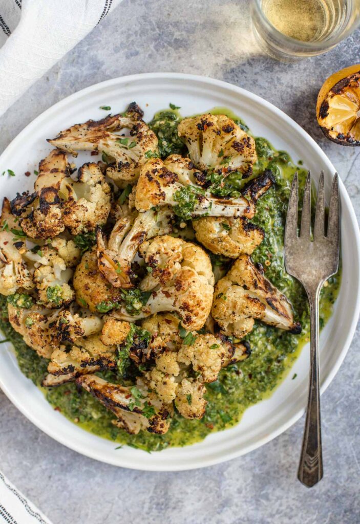 Grilled Cauliflower Florets With Cilantro Pistou (french Pesto) - Vindulge