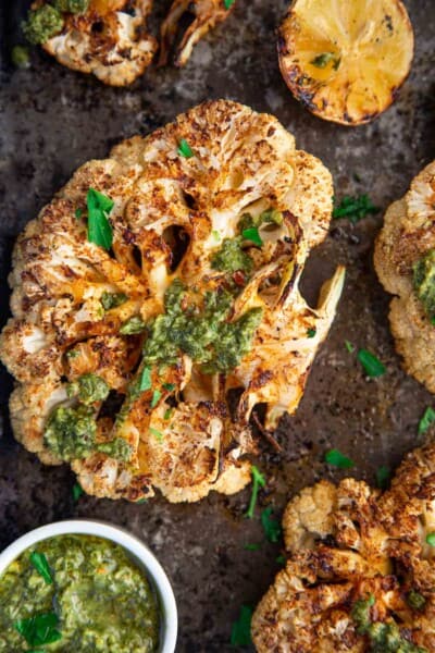 Grilled Cauliflower Steaks with Chimichurri - Vindulge