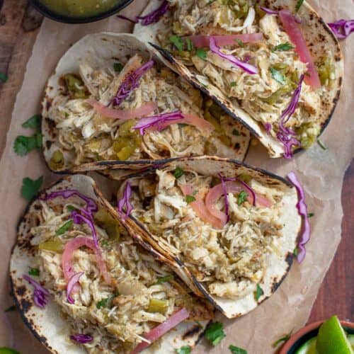 Super Easy Verde Chicken Tacos - Vindulge