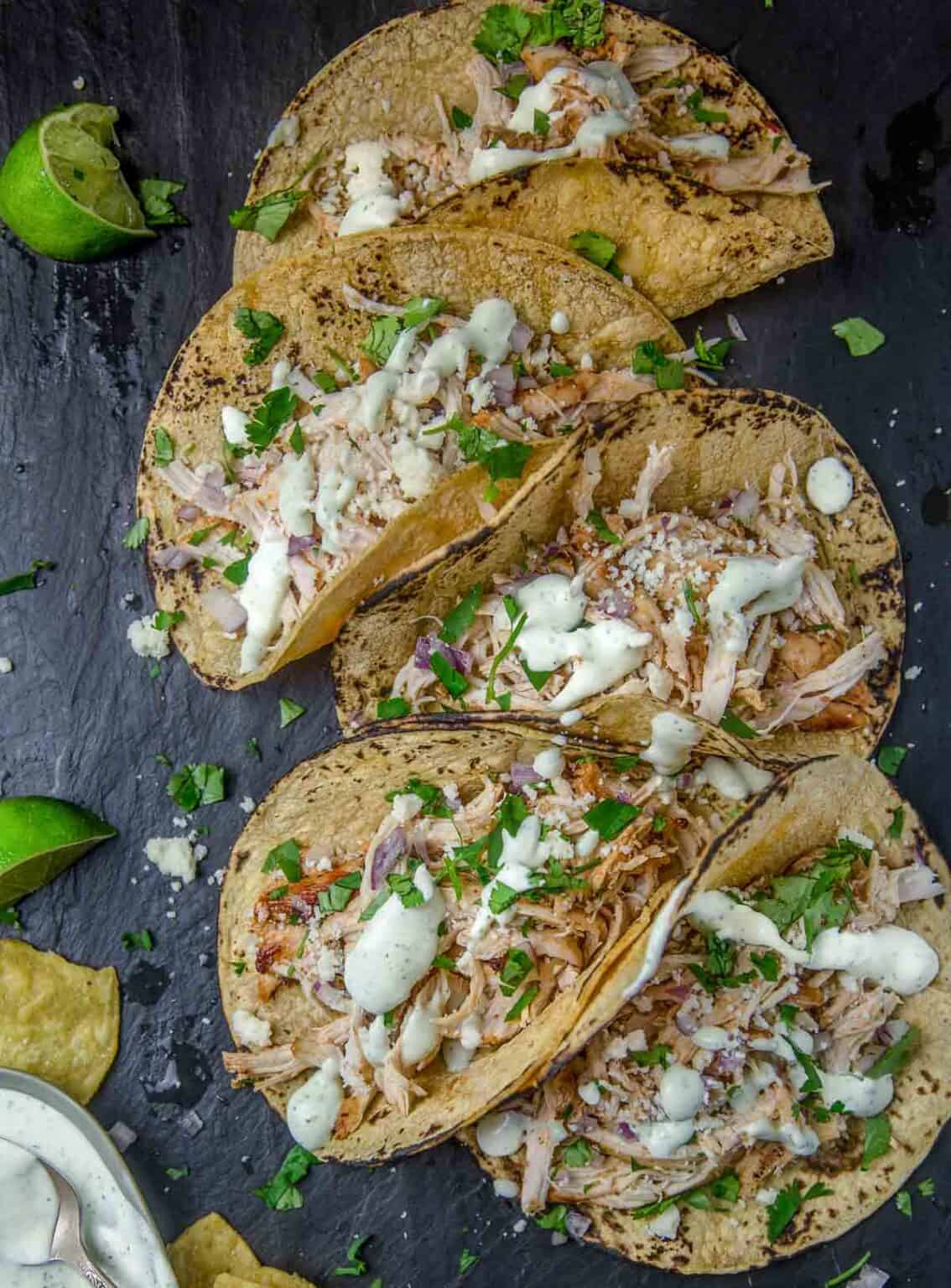 Grilled Spicy Chicken Tacos with Avocado Crema - Vindulge