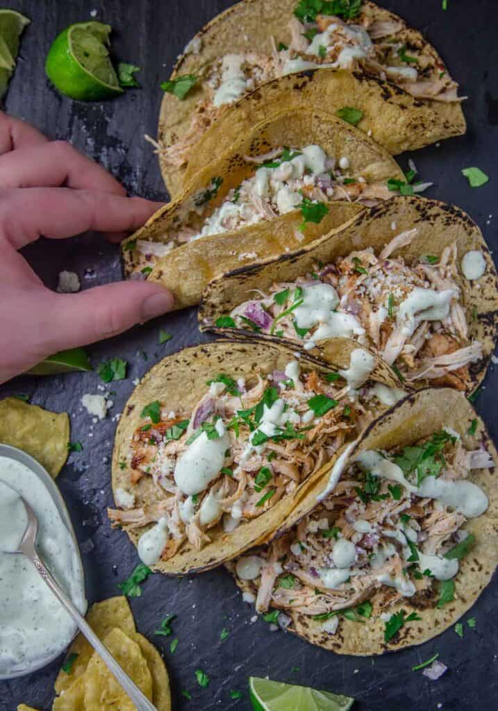 Grilled Spicy Chicken Tacos with Avocado Crema - Vindulge