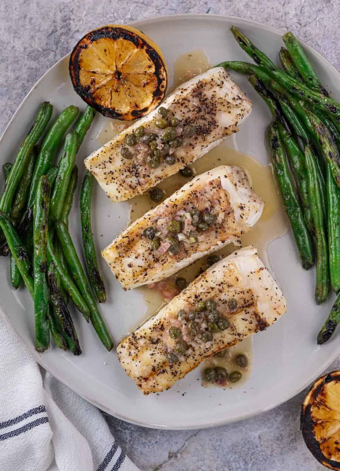 Grilled Halibut with White Wine, Butter, and Caper Sauce - Vindulge