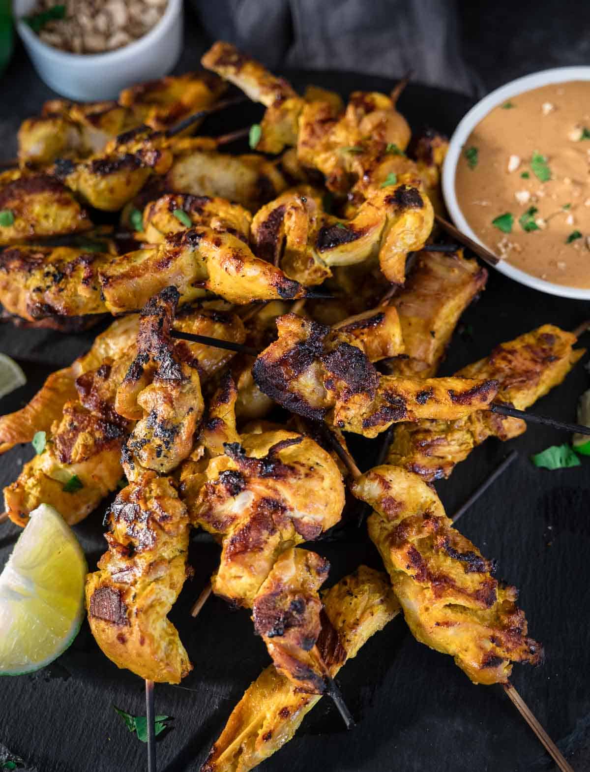 Chicken Satay on skewers with peanut sauce