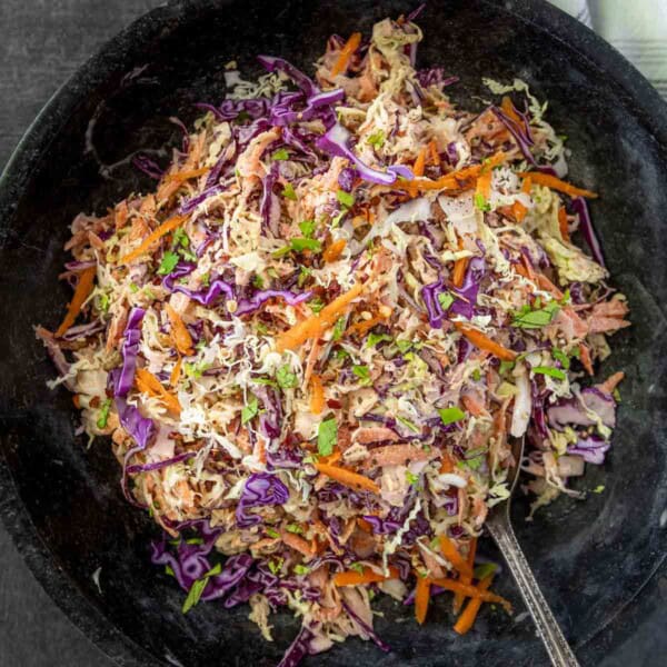 Quick and easy coleslaw in a bowl