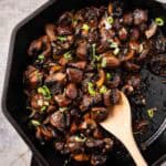 Finex Cast iron pan with balsamic steakhouse mushrooms.