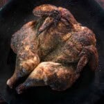 Dry brined spatchcocked chicken on a Big Green Egg.