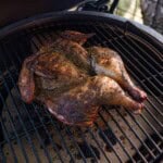 Dry brined grilled chicken on a Big Green Egg.