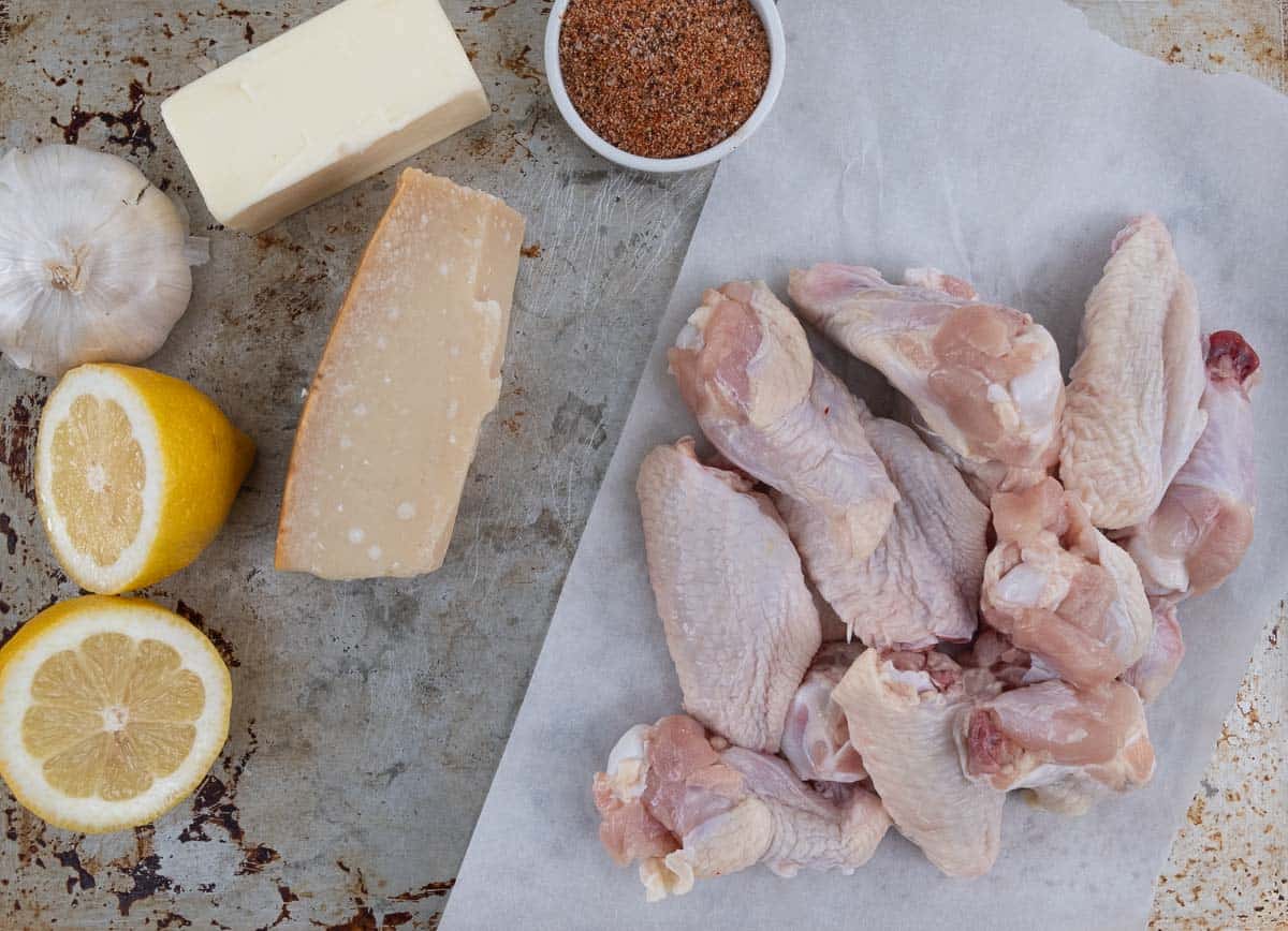 Ingredients for garlic parm wings.