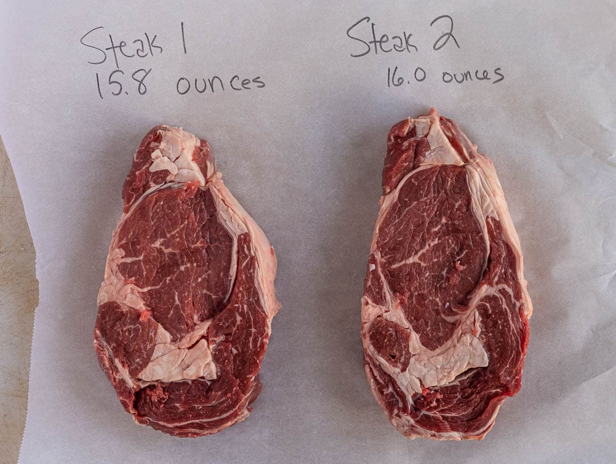 two steaks coming to room temperature.