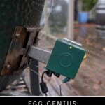 Pinterest pin showing the Big Green Egg Egg genius in use on an XL Big Green Egg.